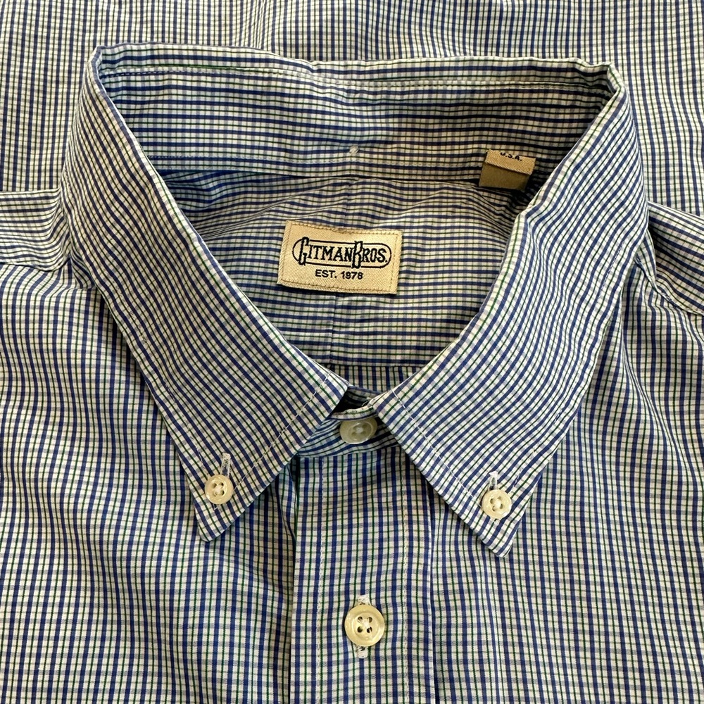 Gitman Bros. | Men's Dress Shirt | Blue and Green | XXL